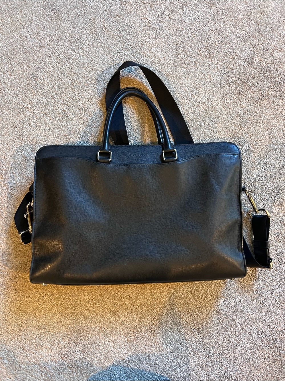 Coach Black Leather Laptop Briefcase with Removable Strap